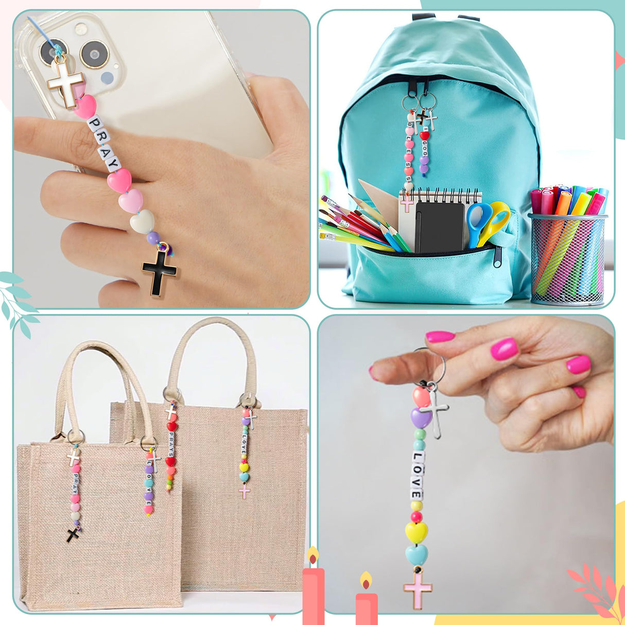 WATINC DIY Cross Keychain Making Crafts - Christine Cross Beads Bracelet Necklace Making Craft Kits, Letter Beads for Jewelry Accessories Festival Party Gift Favor for Women Men (306Pcs) WATINC