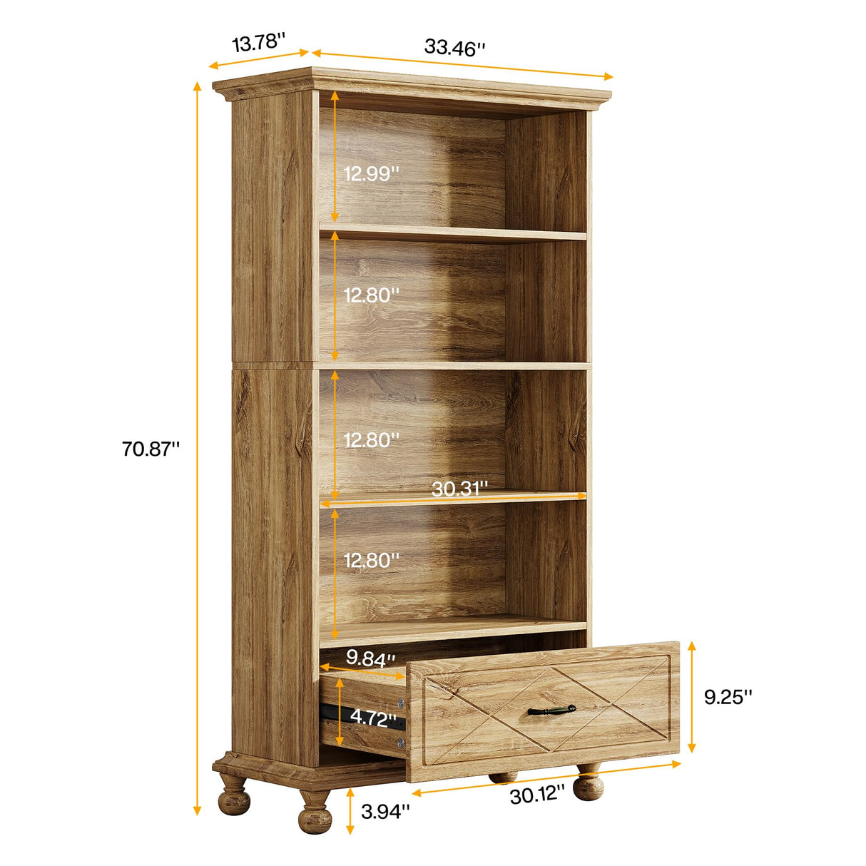 Tribesigns 6-Tier Oak Bookcase Set with Drawer and Solid Wood Legs - 71 Inch Tall Freestanding Bookshelf Tribesigns