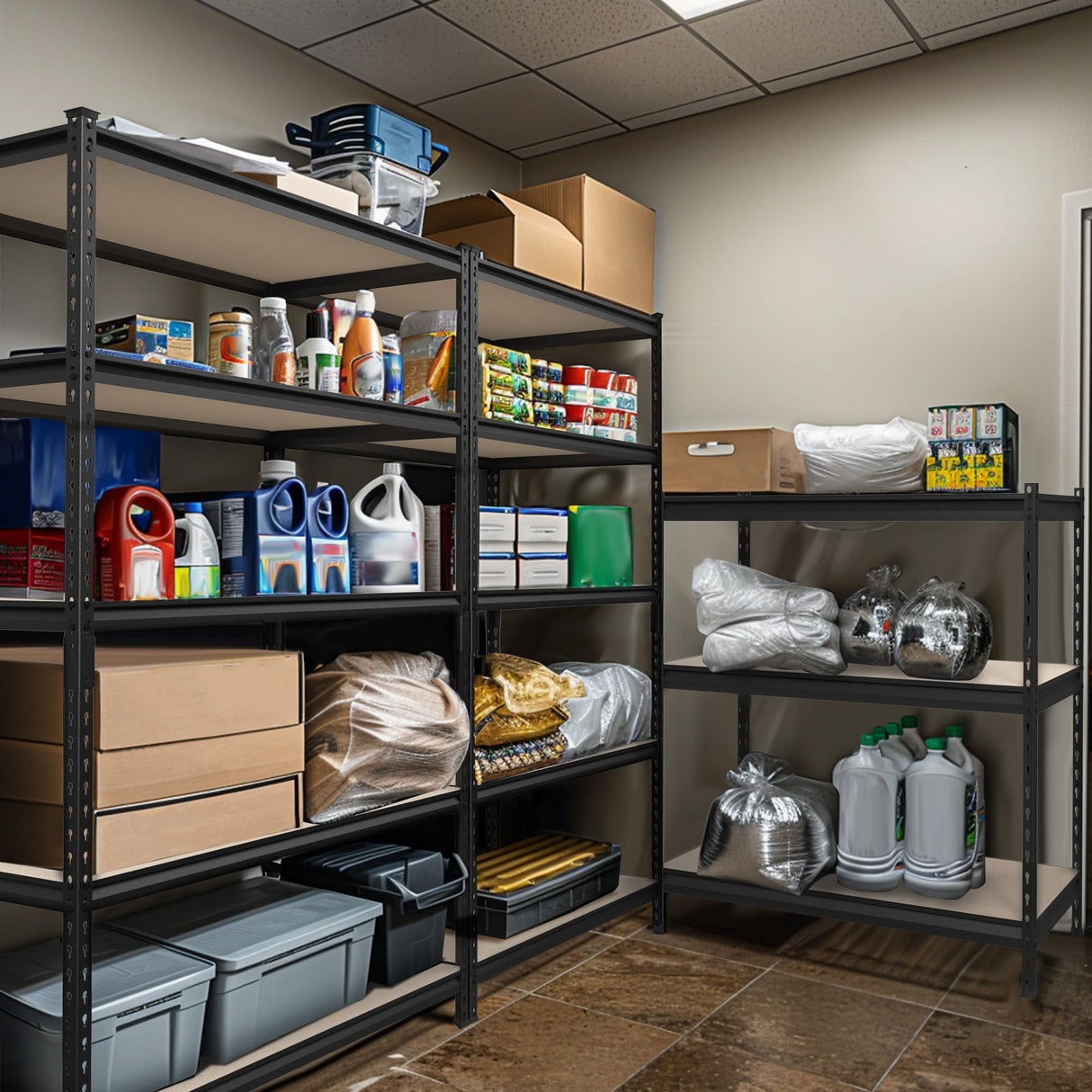 WORKPRO 5-Tier Metal Garage Shelving, 48”W x 24”D x 72”H, Adjustable Storage Rack, Heavy Duty Shelf with Particle Board, 2500 lbs Load Capacity (Total) for Garage, Basement, Warehouse, Kitchen WORKPRO