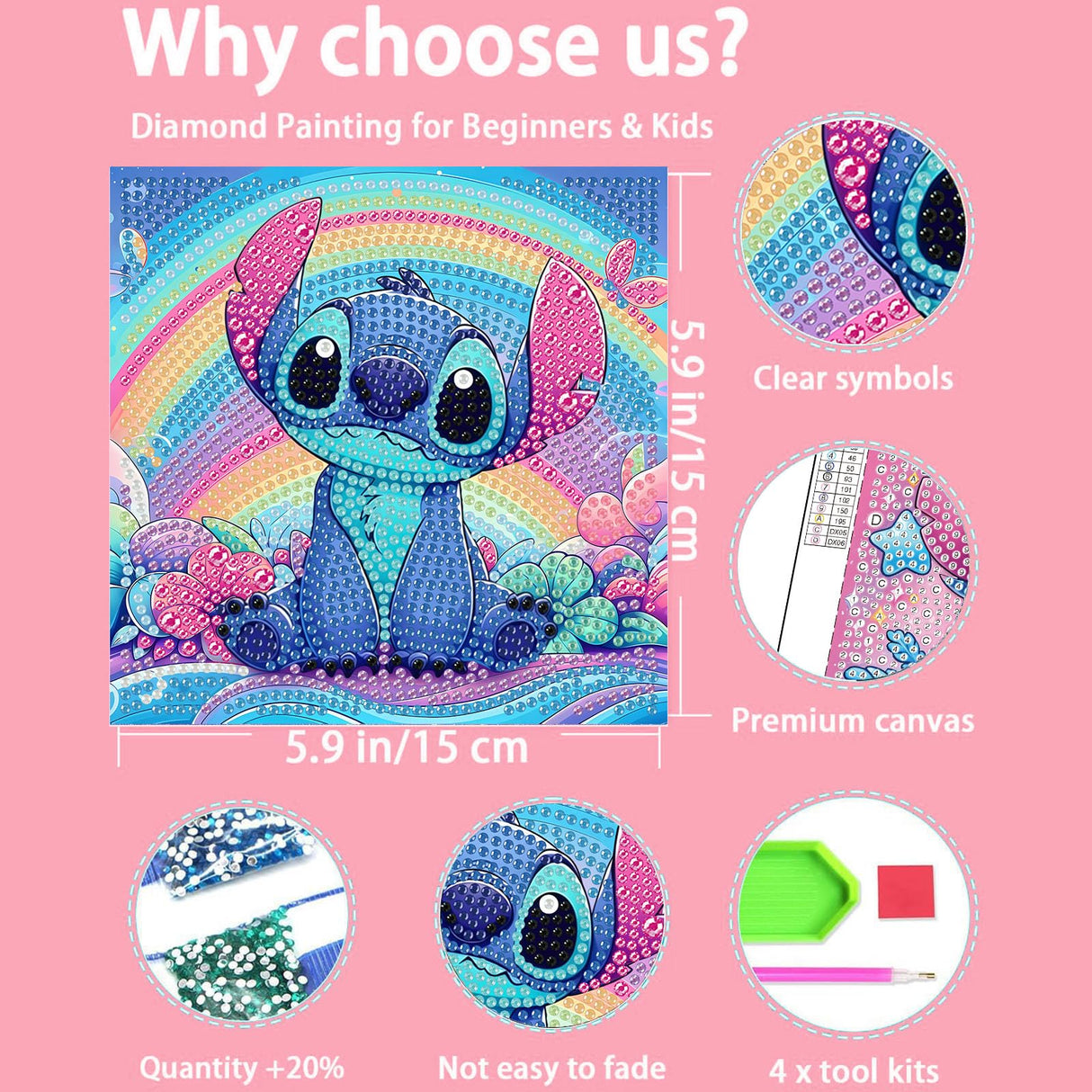 KOJEFCV 4 PCS Diamond Art Painting Kits for Kids, Cartoon Diamond Art for Kids Ages 4-8-12, Cartoon Gem Painting Kit Crafts Beginners for Gift Home Wall Decor (6x6 inch) KOJEFCV