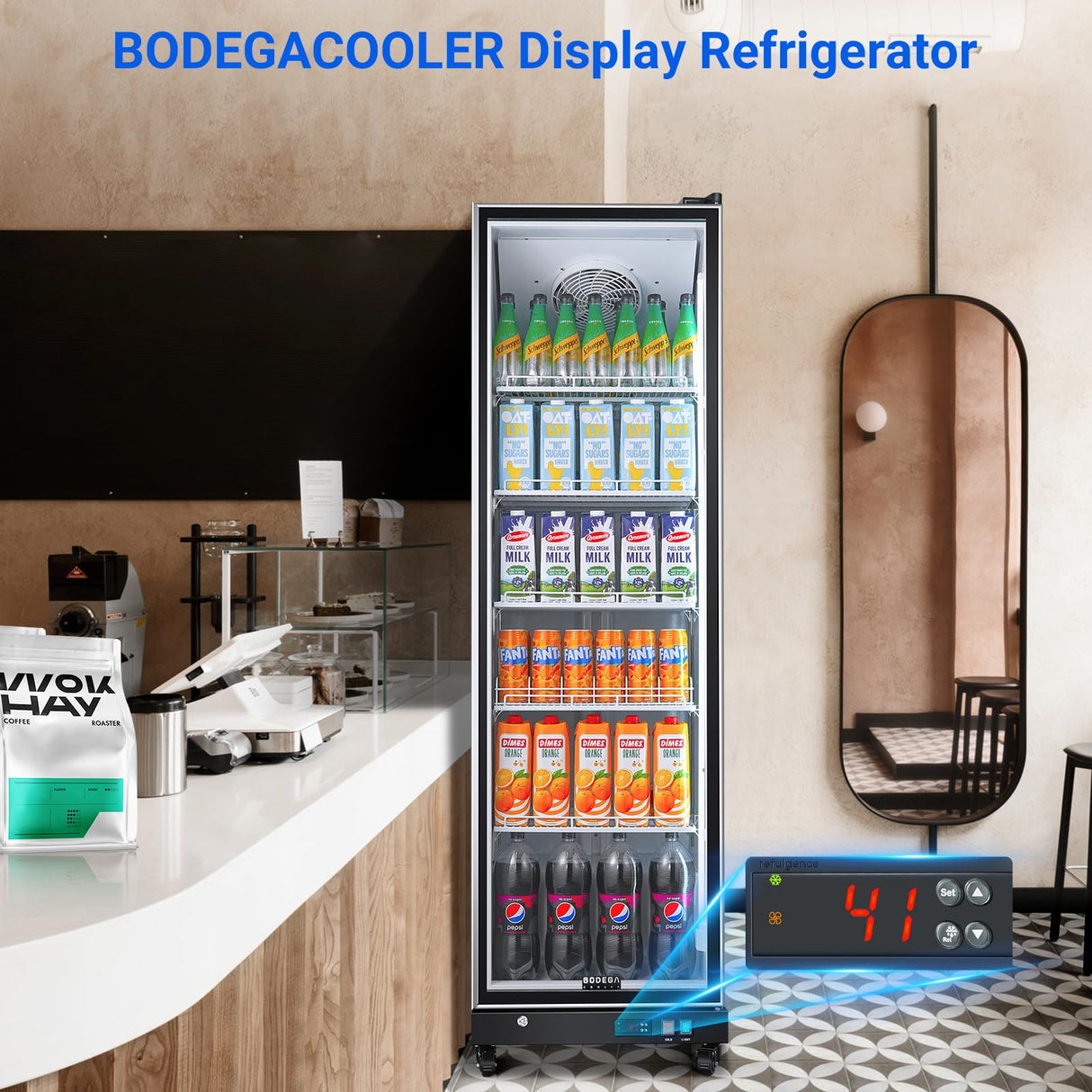 BODEGACOOLER Commercial Merchandiser Refrigerator,12.5 Cu.Ft Glass Door Display Refrigerator,Upright Commercial Beverage Display Cooler with Soft LED Light,Adjustable Shelves,Black BODEGA