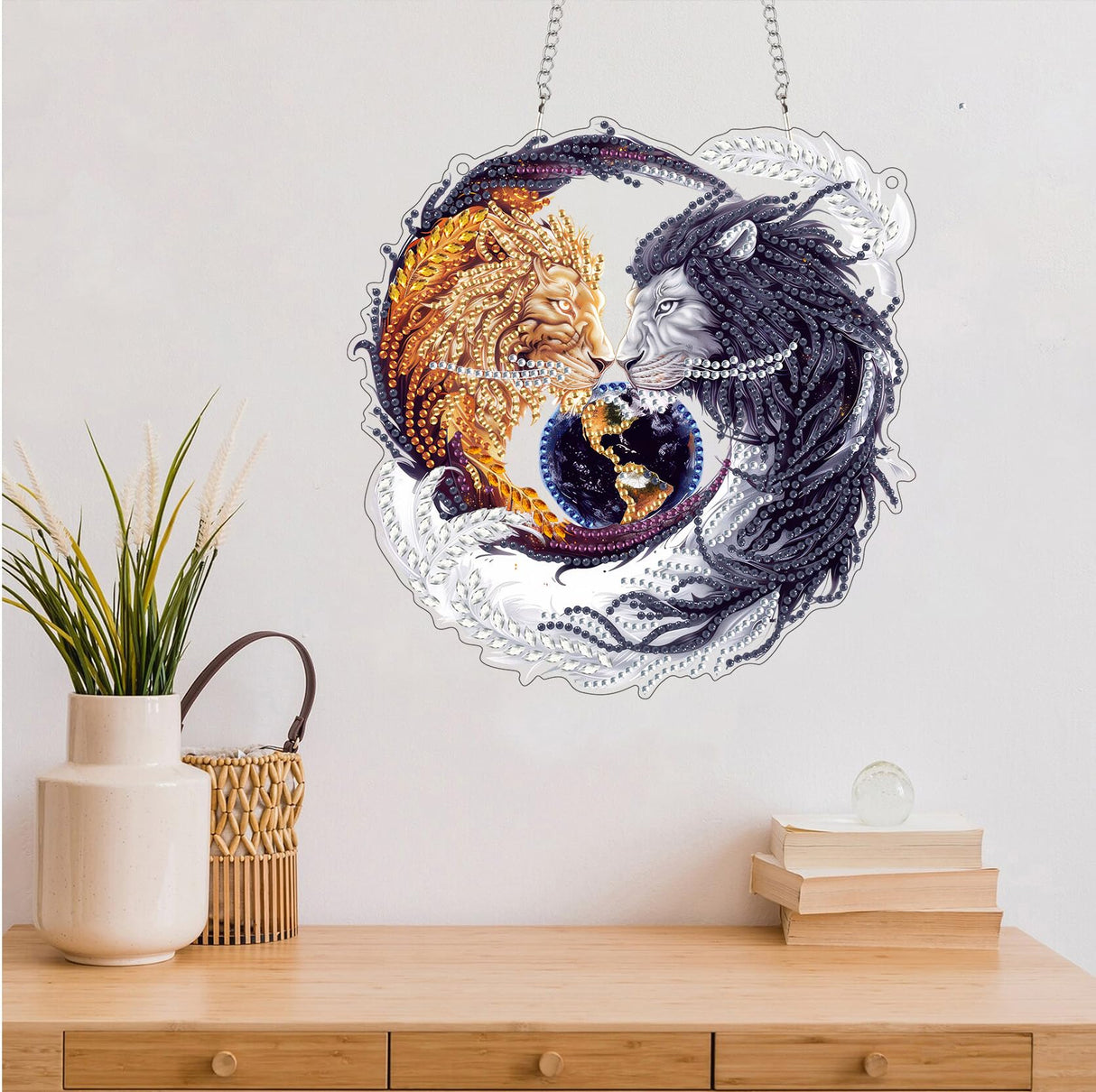 Diymood DIY Hanging Diamond Art Kits for Adults Lion, Diamond Painting Kit Pendant Special Shaped Double Sided Acrylic Sun Catcher Board Wreath Pendants Canvas Window Wall Decor 7.88 x 7.49 Inch Diymood
