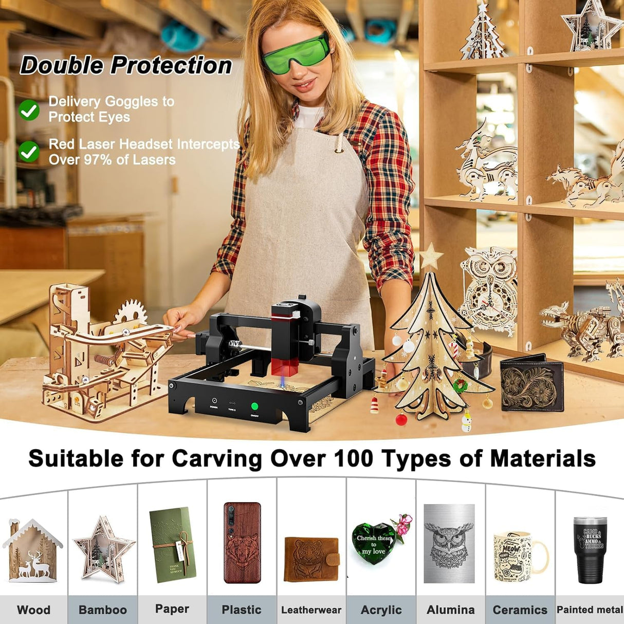 Acmer S1 Laser Engraver Machine, 3.5W(3500mW) High Precision Laser Cutter and Engraving Machine, 130x130mm Working Area for Wood and Metal, DIY Laser Engraver ACMER