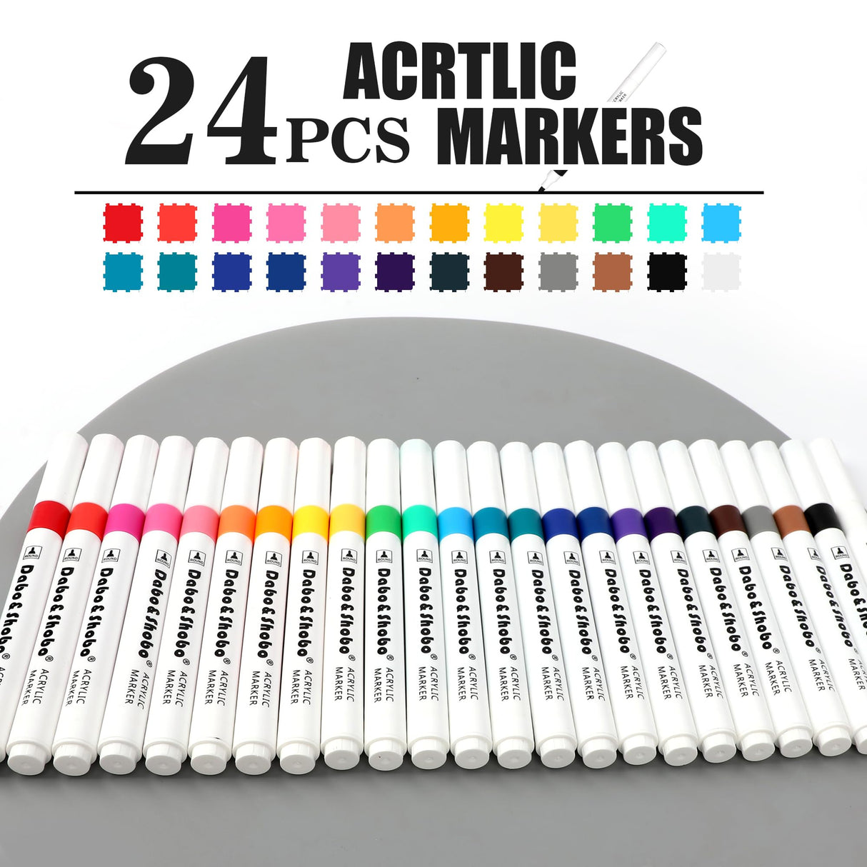 Dabo&Shobo Acrylic Paint Pens 24 Colors, 2-3mm Premium Medium Tip, Acrylic Paint Markers for Rock Painting, Stone, Glass, Wood, Fabric, Canvas, Metal, Easter DIY Crafts Making Dabo&Shobo