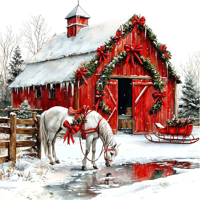 LWZAYS Christmas Diamond Art Kits for Adults, DIY Christmas Warehouse and Horse Diamond Painting for Adults Beginners, Full Round Drill Crystal Craft Kits for Home Wall Decor Present 14x14inch