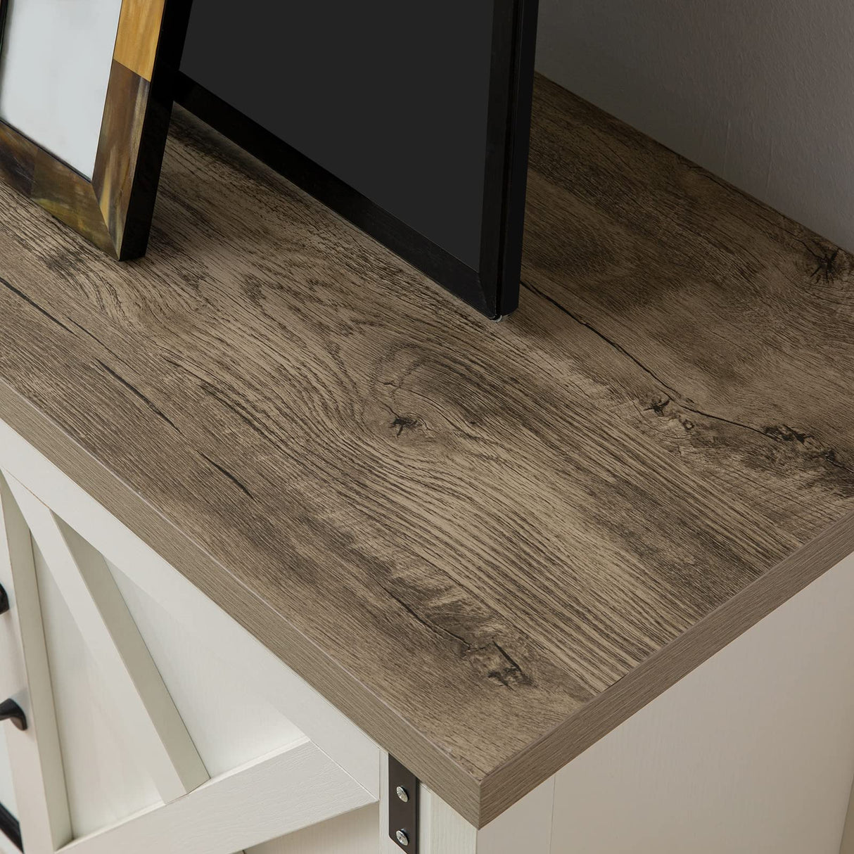 GAZHOME Modern Farmhouse TV Stand with Sliding Barn Doors, Media Entertainment Center Table for TVs up to 65”,2-Tier Large Storage Cabinets,Rustic TV Stand for Living Room Bedroom,Antique White GAZHOME