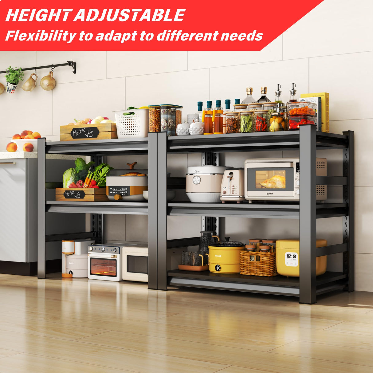 Notmise Kitchen Storage Shelves, Heavy Duty 5-Tier Kitchen Shelving, 63" H Metal Storage Unit with Adjustable Shelves, Free Standing Pantry Organization Shelf, for Kitchen, Pantry and Garage, Black Notmise