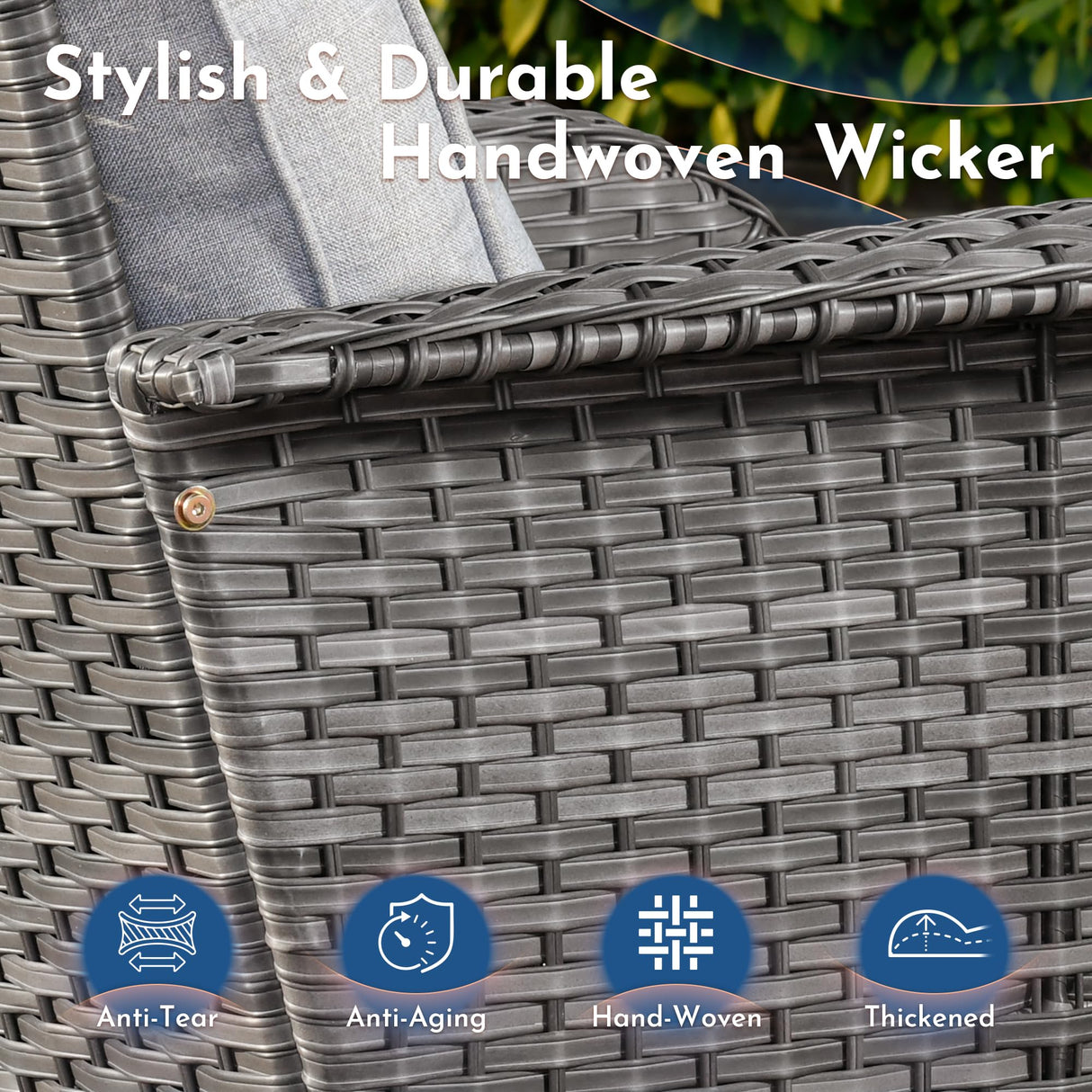 Weaxty Wicker Patio Furniture Set with Swivel Rocker Chairs Outdoor Loveseat Sofa and Rattan Coffee Table, 5 Pieces Outdoor Conversation Sets for Patio Porch Deck Backyard Poolside, Light Gray weaxty W