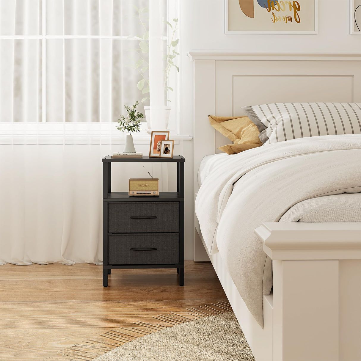 TUTOTAK End Table, Couch Side Table, Nightstand with Cloth Drawer, Set of 2, Bedside Table, Black TB01BK066 TUTOTAK