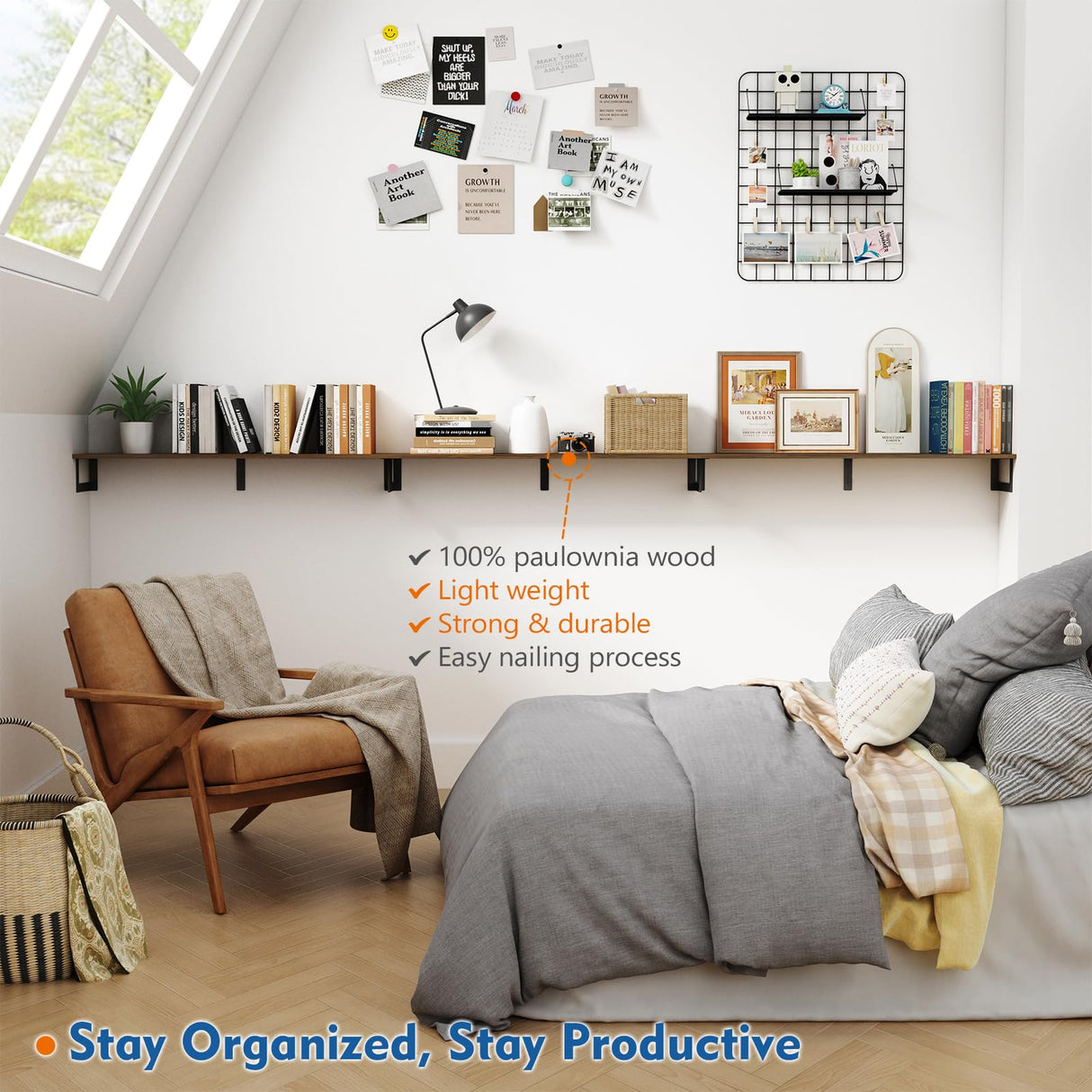 Harwaya Floating Shelves for Wall 36 Inches Long 8 Inch Deep, Large Wall Book Shelves for Bedroom, Rustic Wood Hanging Bookshelf for Living Room Office Kitchen Closet Organizers and Storage - Set of 3 Harwaya