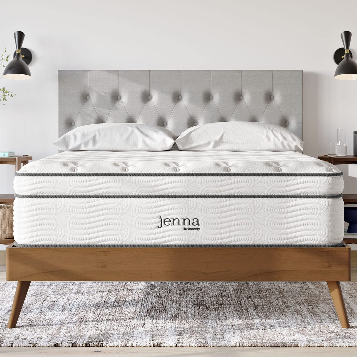 Modway Jenna 14” Innerspring and Memory Foam Queen Mattress With Individually Encased Coils, White Modway