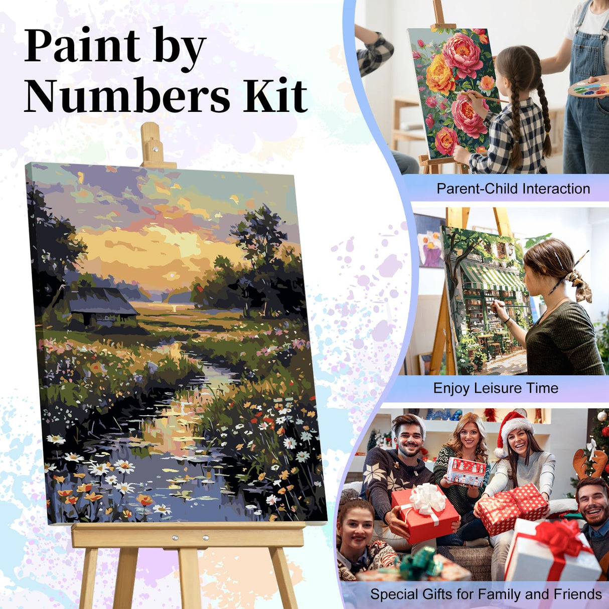 Paint by Numbers Kit for Adults - Countryside Sunset Adult Paint by Number Kits on Canvas Without Frame for Beginner, Stream Landscape Oil Painting by Numbers Kit for Gift Home Wall Decor 16x20 Inch Camocin