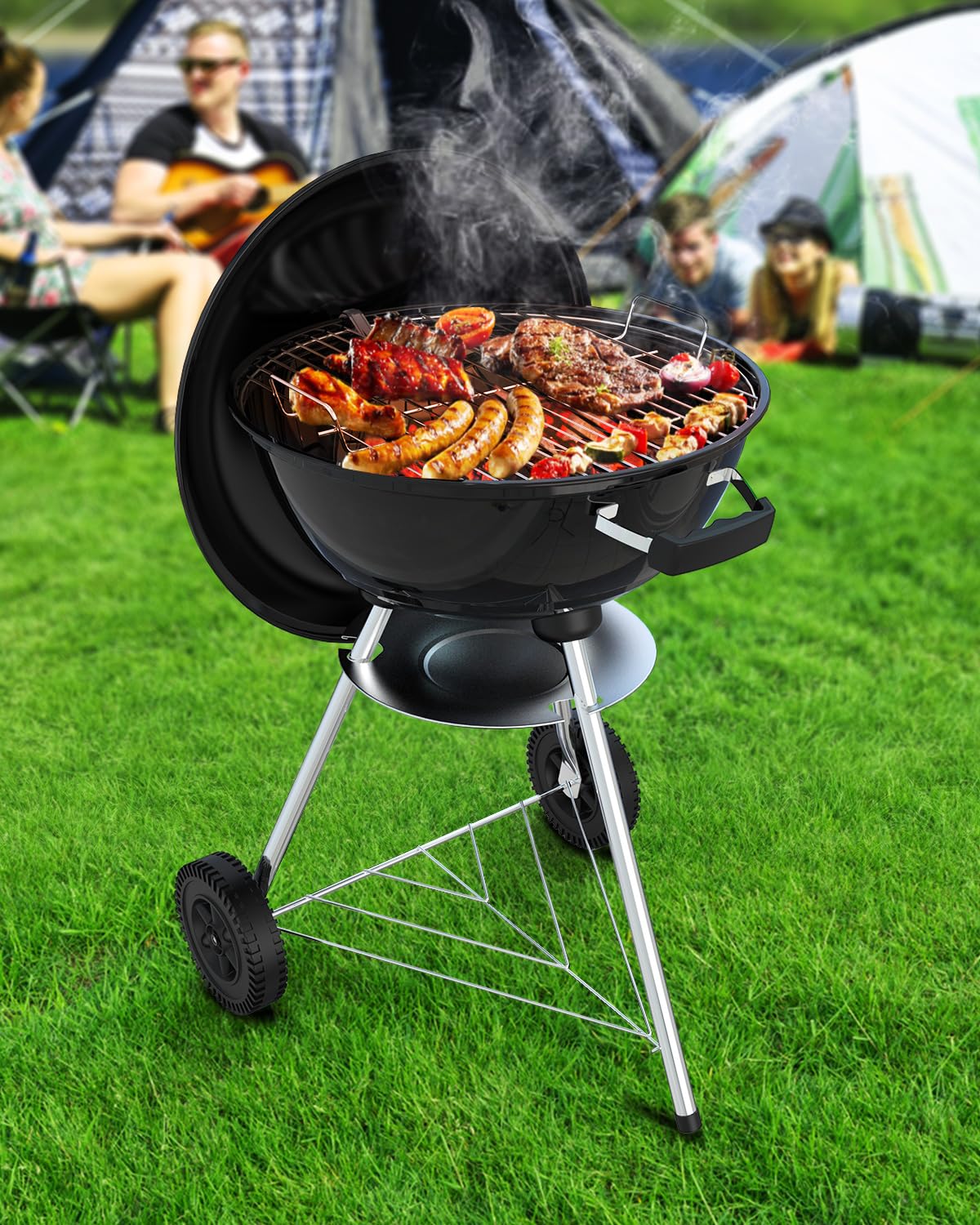 18 inch Charcoal Grill, Outdoor Barbecue Kettle Grill, 227 Square Inches Cooking Space, Highly Cost-Effective Portable Grill, Perfect for Outdoor BBQ Party, Camping and Small Patios, Black GRiliFE