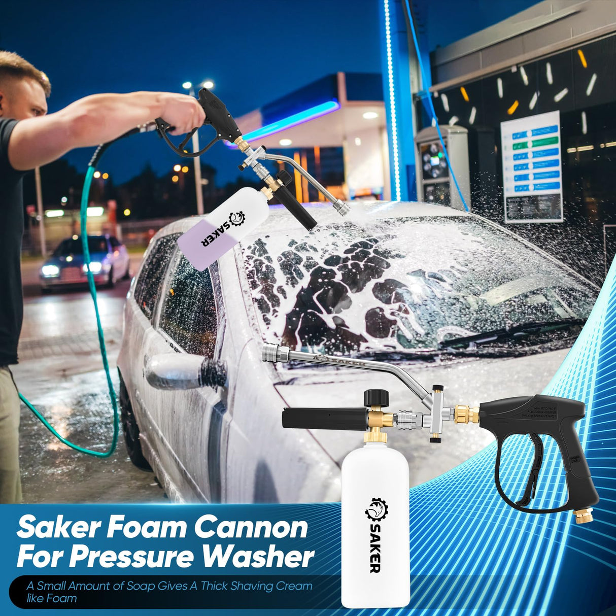 Saker Foam Cannon for Pressure Washer Kit with Foam Cannon Dual Connector Accessory,Pressure Washer Gun for Car Washing and Cleaning,5 Power Washer Sprayer Nozzles Saker