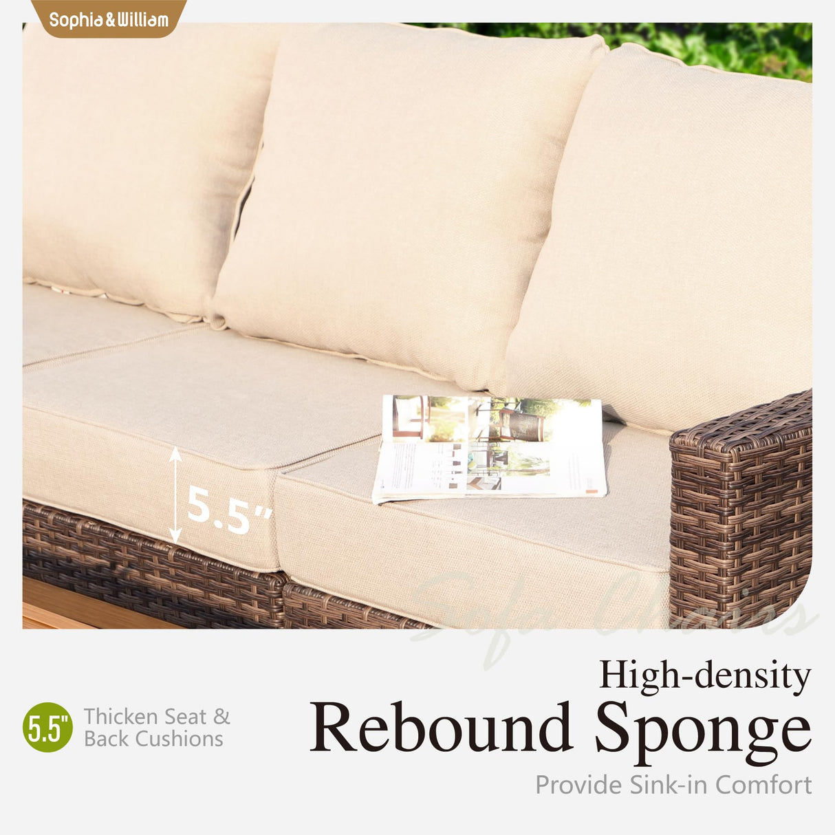 Sophia & William Large Patio Furniture Set, 8 Piece Luxury Rattan Outdoor Sectional Furniture Set, Patio Conversation Set with 3 Armless Sofa, 2 Corner Sofa, 2 Single Sofa, 2 Coffee Table(Beige) Sophia & William