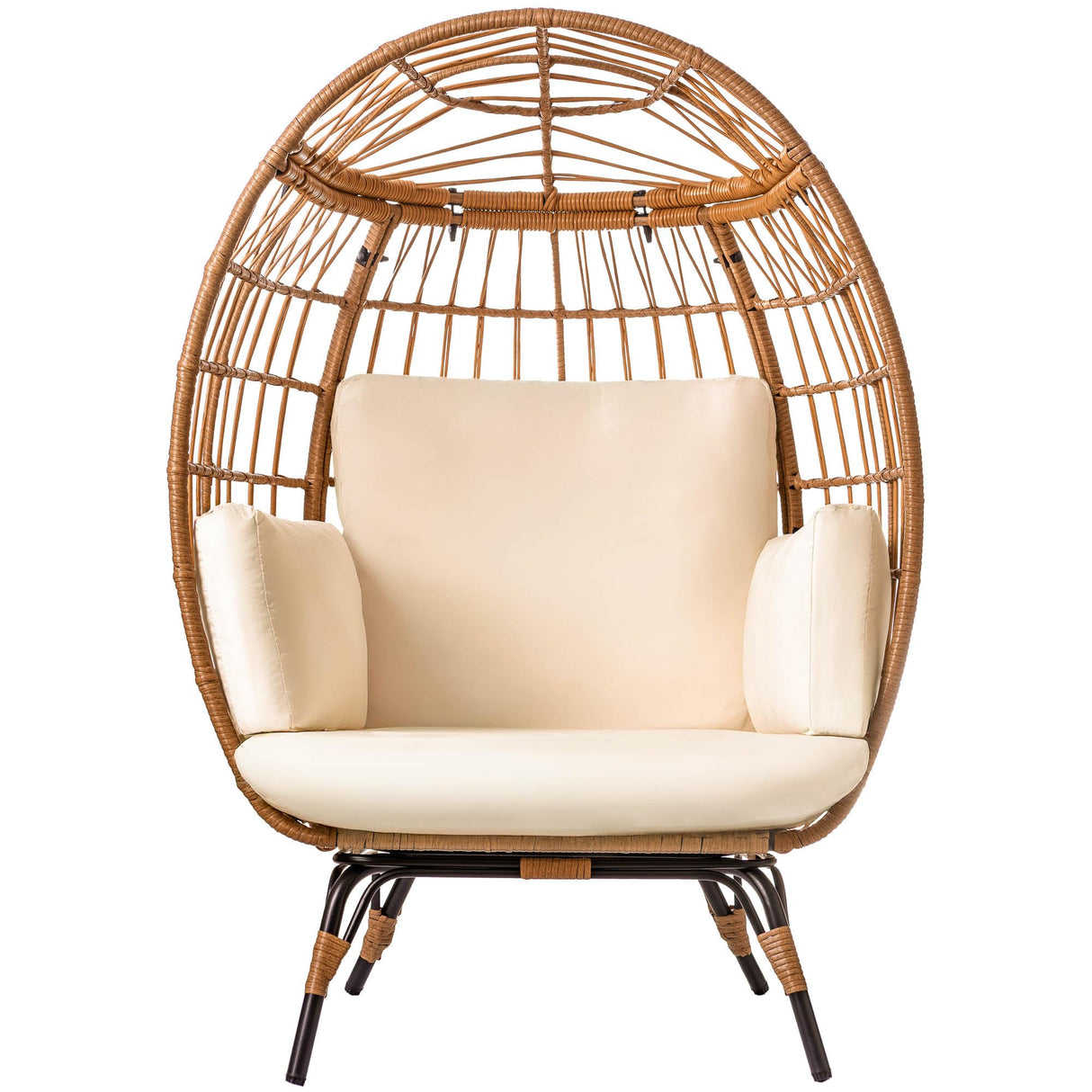 Maple99 Wicker Egg Chair Outdoor - Patio Chair, Rattan Chair, Wicker Chair PE Rattan Perfect for Backyard Lounger, & Balcony, Garden, Indoor, Steel Frame, Ivory, Maple99