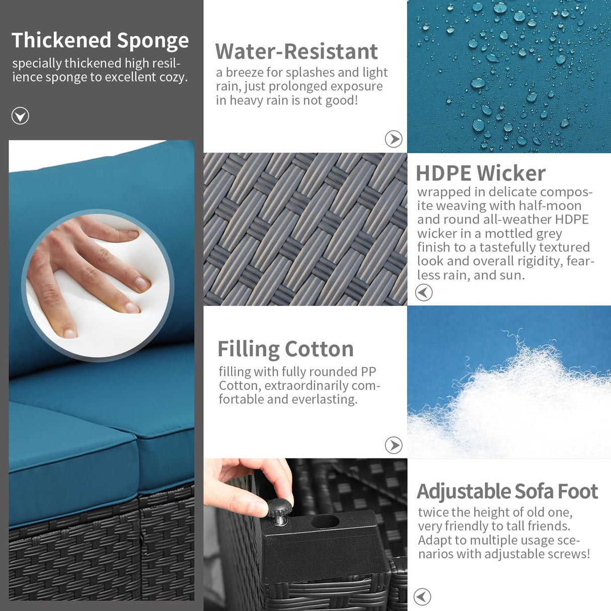 Rattaner Outdoor Furniture Loveseat Sofa Patio Furniture Small Sofa 2 Seater Couch with Anti-Slip Cushions Lumbar Pillow and Waterproof Cover, Peacock Blue Rattaner