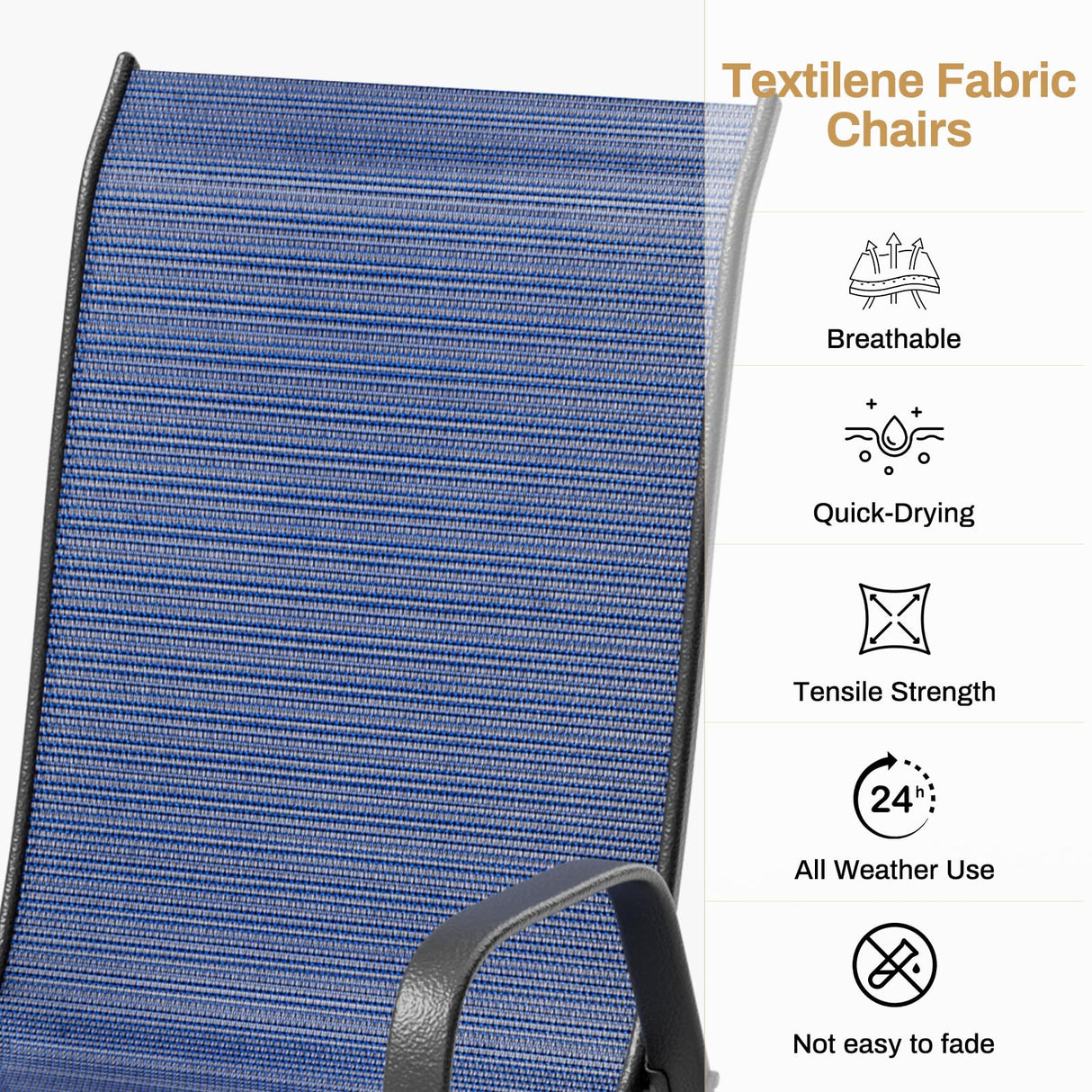 Arlopu 5 Piece Outdoor Patio Dining Set (Umbrella not Included), Porch Furniture with 4 Textline Chairs, 1 Square Glass Table for Garden, Backyard and Poolside, Lawn (Navy Blue) Arlopu