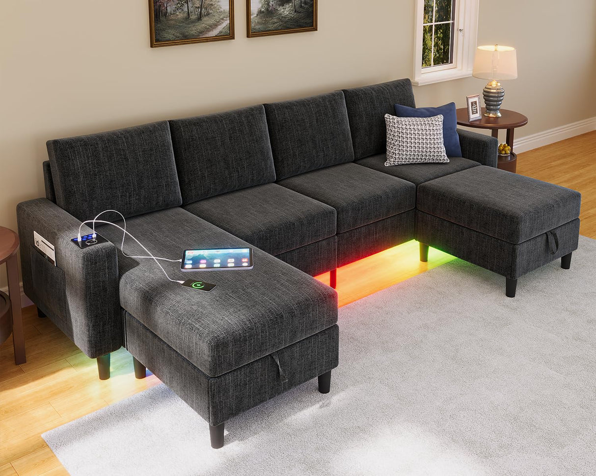 Yzyuankeji Smart Sectional Couches for Living Room, 6 Seat U/L Shaped Sectional Sofa with RGB Light/Charging, Modern Living Room Furniture for Apartments/Office/More (Dark Grey) Yzyuankeji
