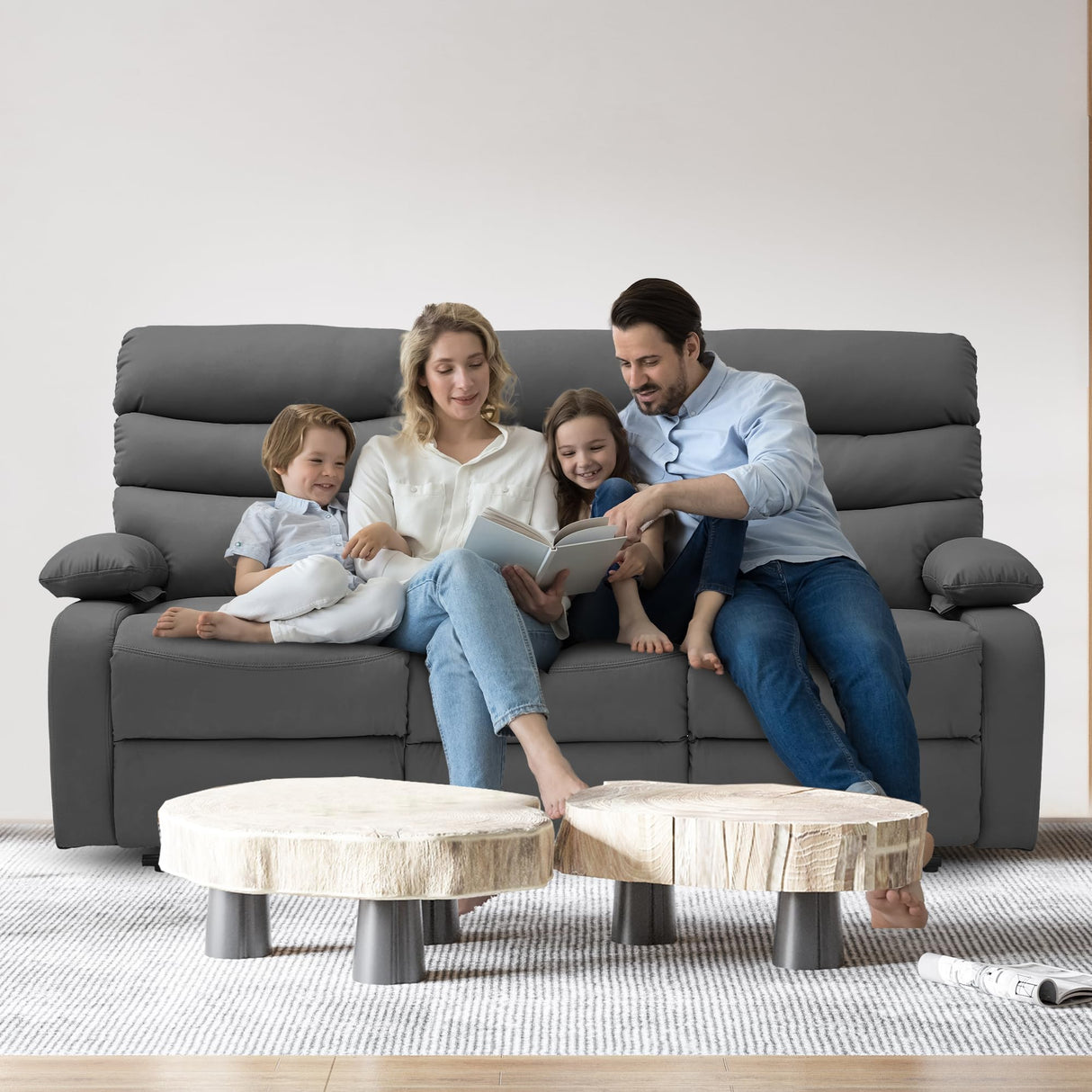 GNMLP2020 Loveseat Recliner Sofa Set, Small Leather Couch 3-Seater Manual Seater Reclining, Triple Recliner Chair for Living Room, RV, Home Theater Seating(Grey, 3 Seater Sofa) GNMLP2020