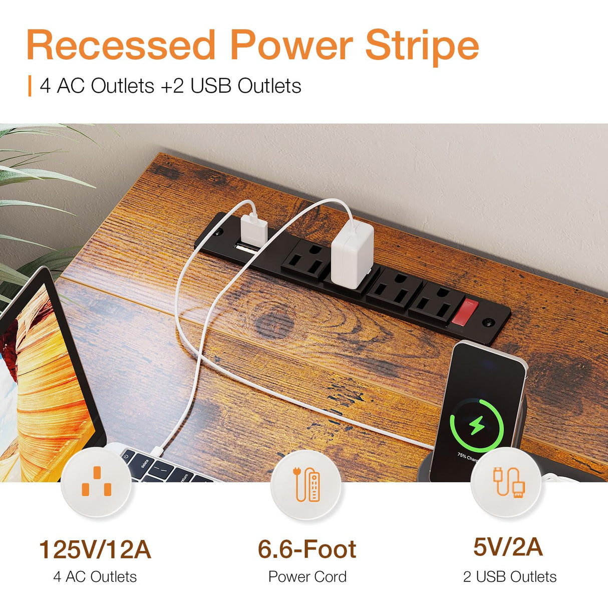 Coleshome 71 Inch Computer Desk with USB Ports, Large Office Desk, Long Study Student Writing Desk, Rustic Brown Coleshome