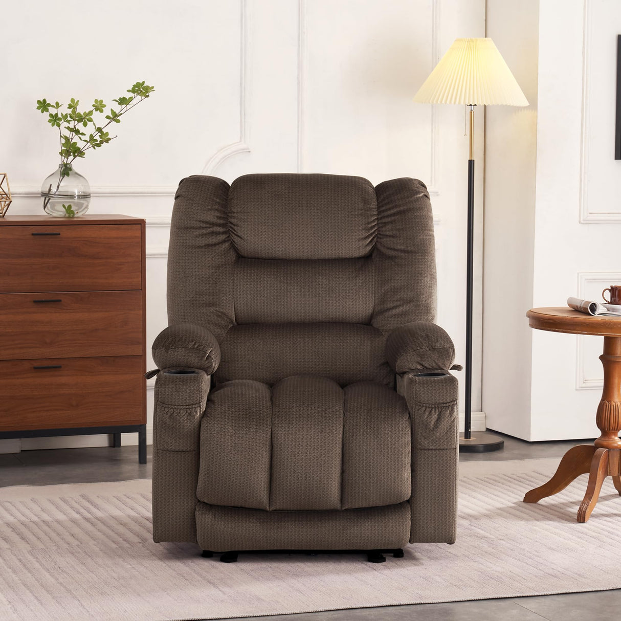 MCombo Large Power Recliner Chair with Heat and Vibration, USB Ports, Cup Holders, Electric Reclining for Living Room PR670 (Dark Brown Large 25.5" Seat Width) MCombo