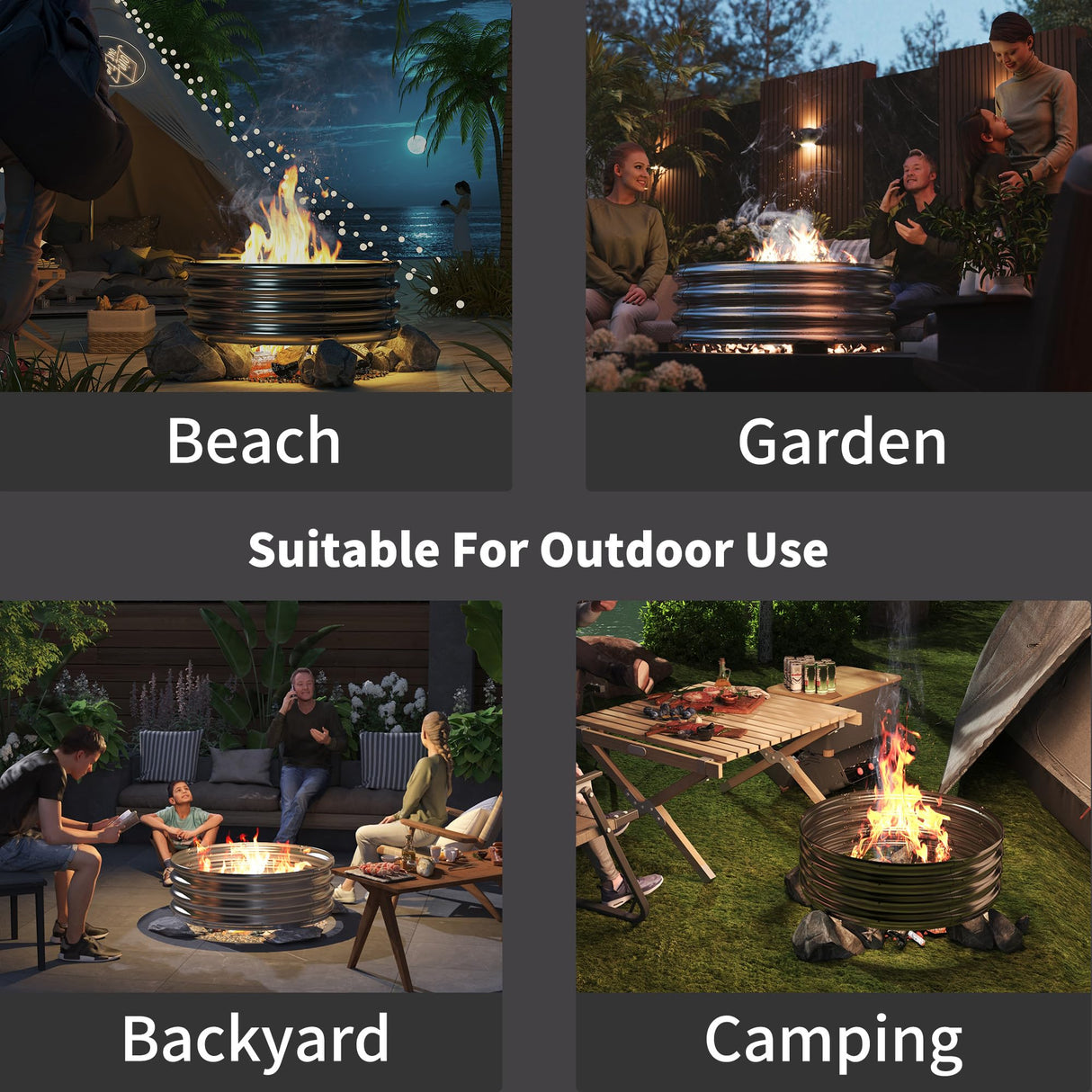 PROWORX 48 Inch Outdoor Fire Pit Ring, Round Galvanized Portable Fire Pit for Camping, Metal Steel Bonfire Fire Ring for Outside, Backyard PROWORX