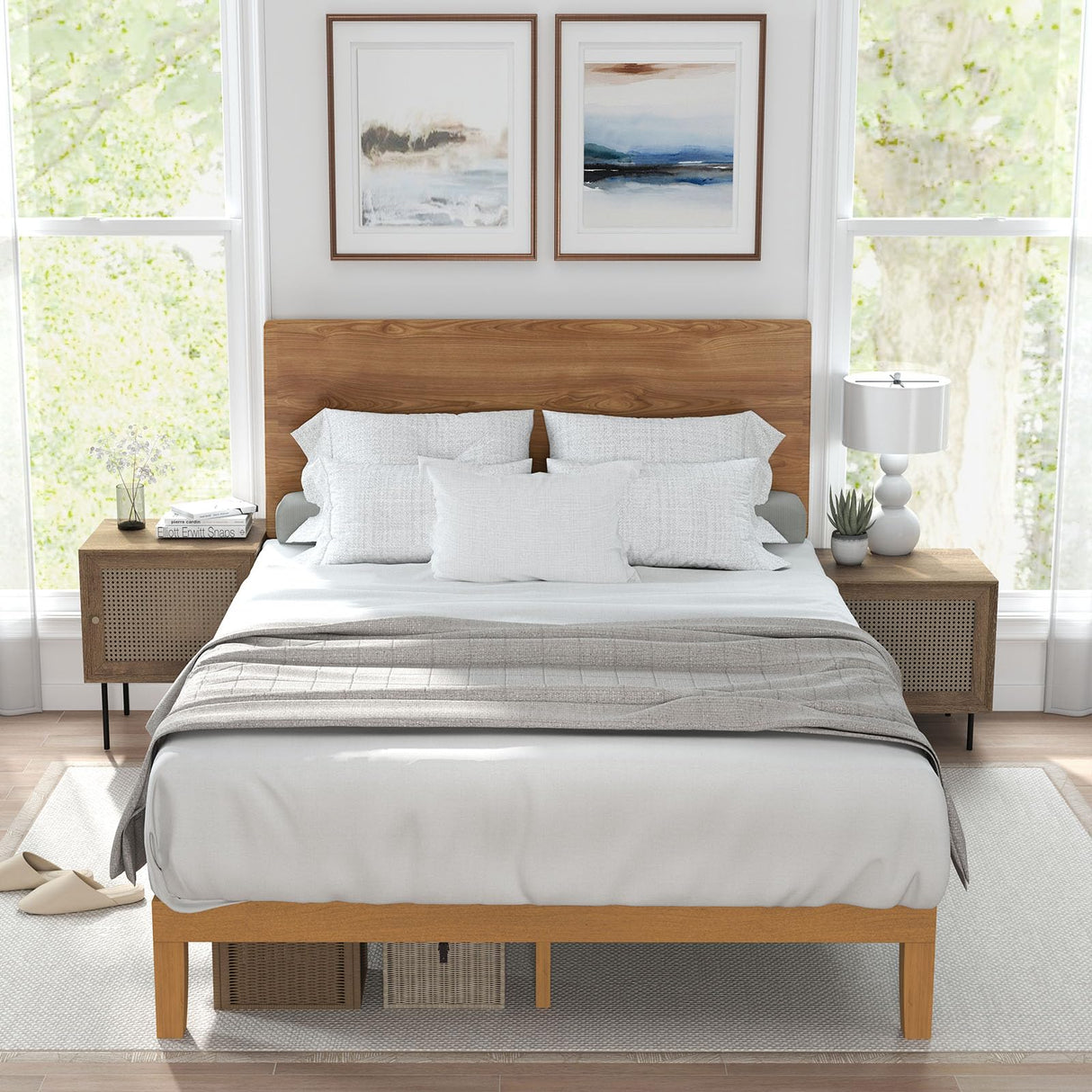 Sweetcrispy Solid Wood Bed Frame, King Size Bed Base with Wood Slat Support, Sturdy, Stylish & Noise-Free Design, No Box Spring Needed, Easy Assembly, 12 in Natural Pine Sweetcrispy