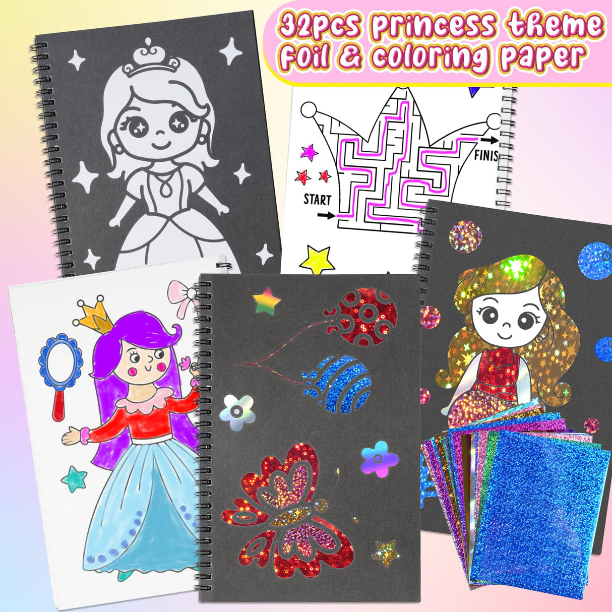 Art & Craft Activity,Foil Craft Princess DIY Fun Art Kits,No Mess Creative Foil Art Kits Set Drawing Game for Kids,Birthday Gifts Crafts Supplies Travel Toys for Girls Boys Ages 4 5 6 7 8 9 Year Old Jectivs