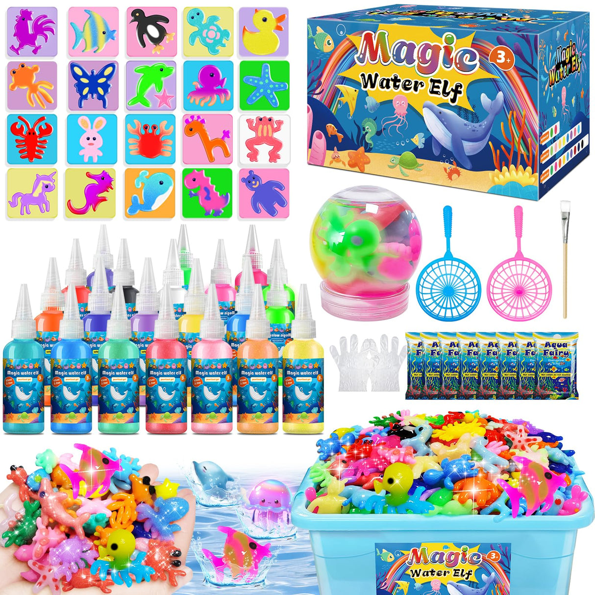 diagfile Magic Water Elf Toy Kit, Aqua Fairy Water Gel Kit for Kids, Squishy Maker with 20 DIY Models and 20 Colors, Magic Gel Water Pets Compatible with Boys & Girls Gift Aged 3+ diagfile