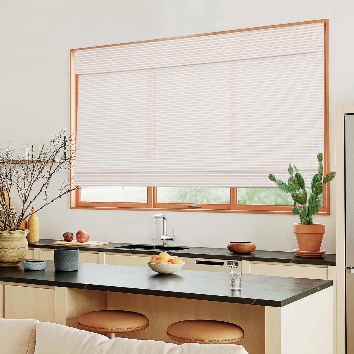 Comzone Blinds Cordless Blackout Bamboo Shades - Modern White Natural Woven Roman Blinds for Easy Installation and Room Darkening Comzone Blinds