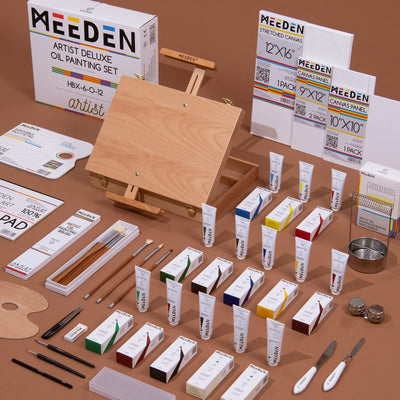 MEEDEN Oil Painting Kit, Painting Sets with Sketch Easel Box, Professional Art Paint Supplies Kit with Paint Brushes, Palette Knives, Canvases for Painting Supplies for Adults