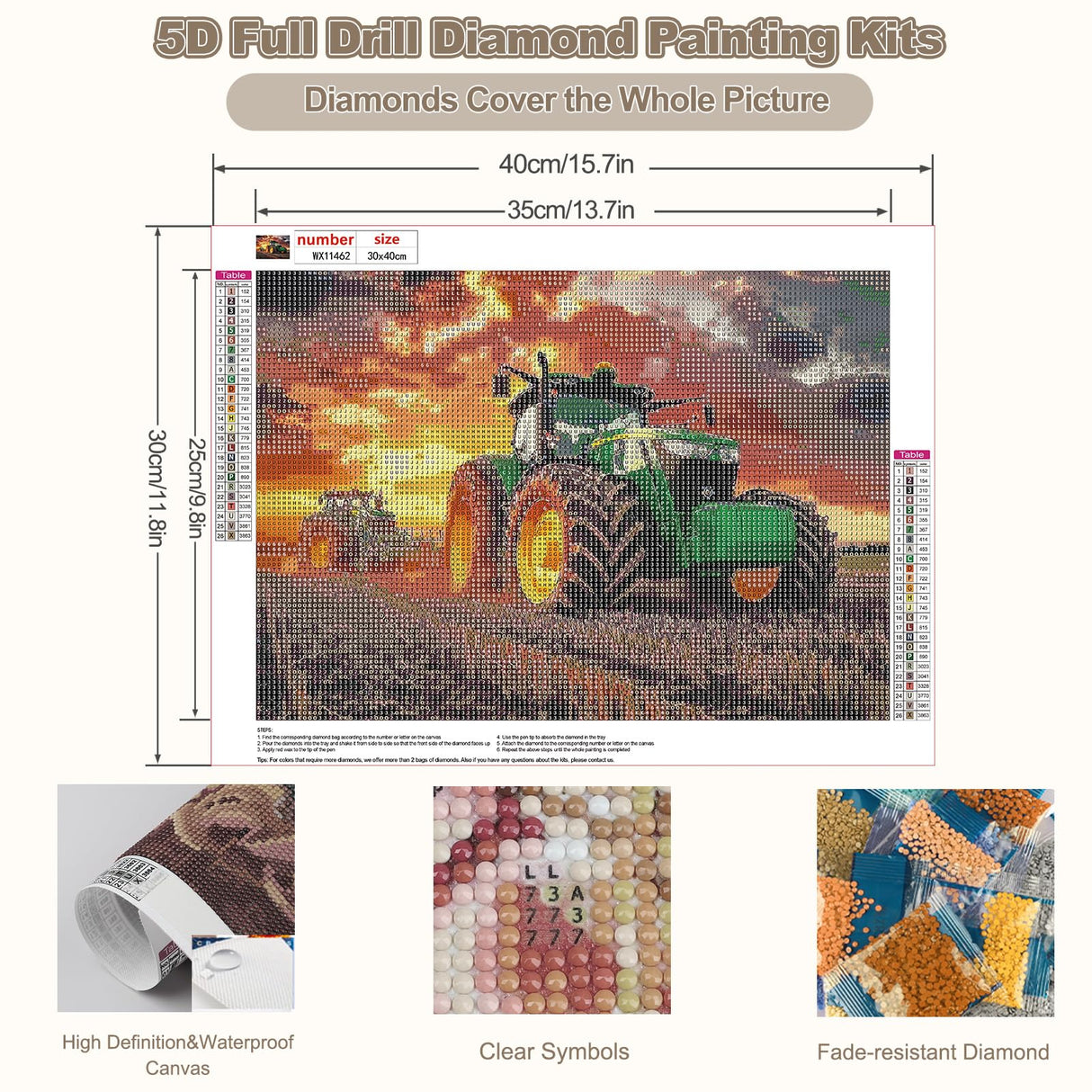 CEOVR Farm Diamond Art Kits for Adults, Tractor Diamond Painting Dots 5D Full Drill DIY Gem Art, Adult Crafts Kits Wall Decor for Home Office 12x16in CEOVR