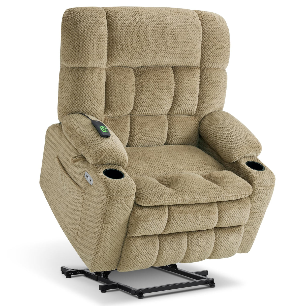 MCombo Dual Motor Power Lift Recliner Chair for Elderly, Lay Flat Lift Chair with Heat and Massage, Extra Wide Lift Recliner for Big People, Cup Holders, Fabric R7897 (Medium-Wide, Beige) MCombo