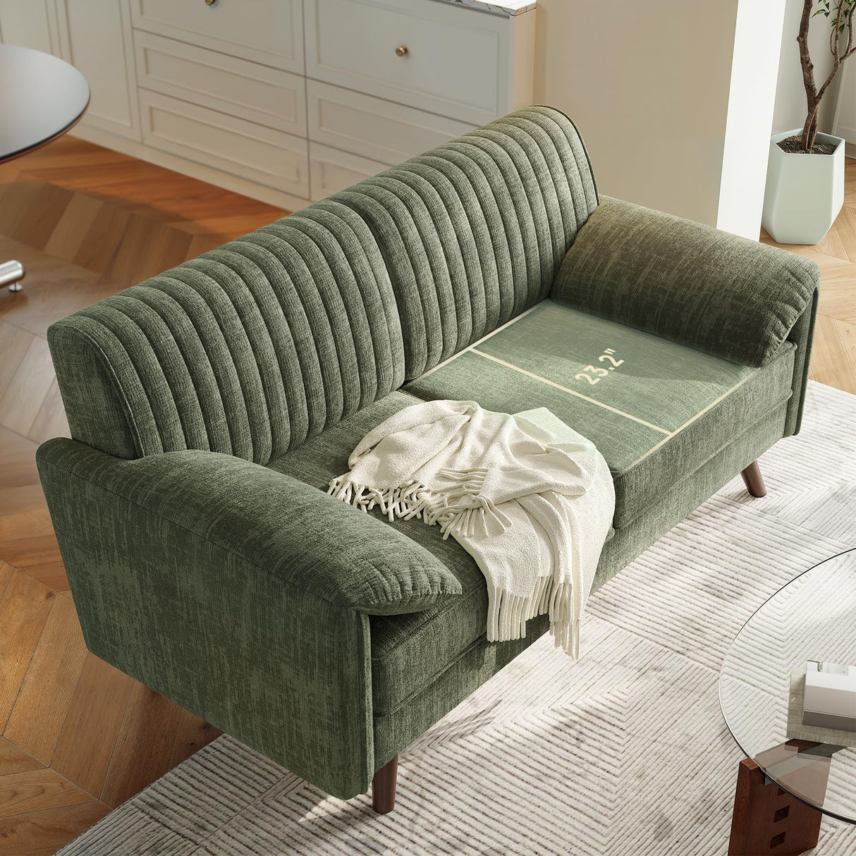 ONBRILL 64.5" Loveseat Sofa, Chenille Loveseat Couch for Living Room, 23.2" Deep Seat Love Seat with Padded Arms, Comfy Modern Small Couches for Bedroom, Small Spaces, Dorms, Office, Green ONBRILL
