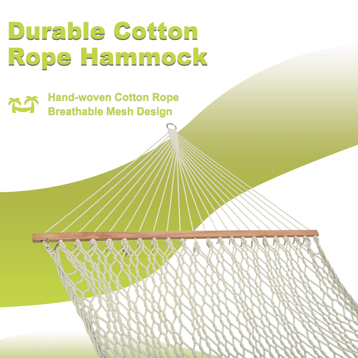 Lazy Daze Hammocks 12FT Double Rope Hammocks, 2 Person Hand Woven Cotton Hammock with Spreader Bar for Outdoor, Indoor, Patio, Poolside, FIT 13-15 Foot Stand, Max 450 Lbs, Natural, 141 x 57 inches Lazy Daze Hammocks