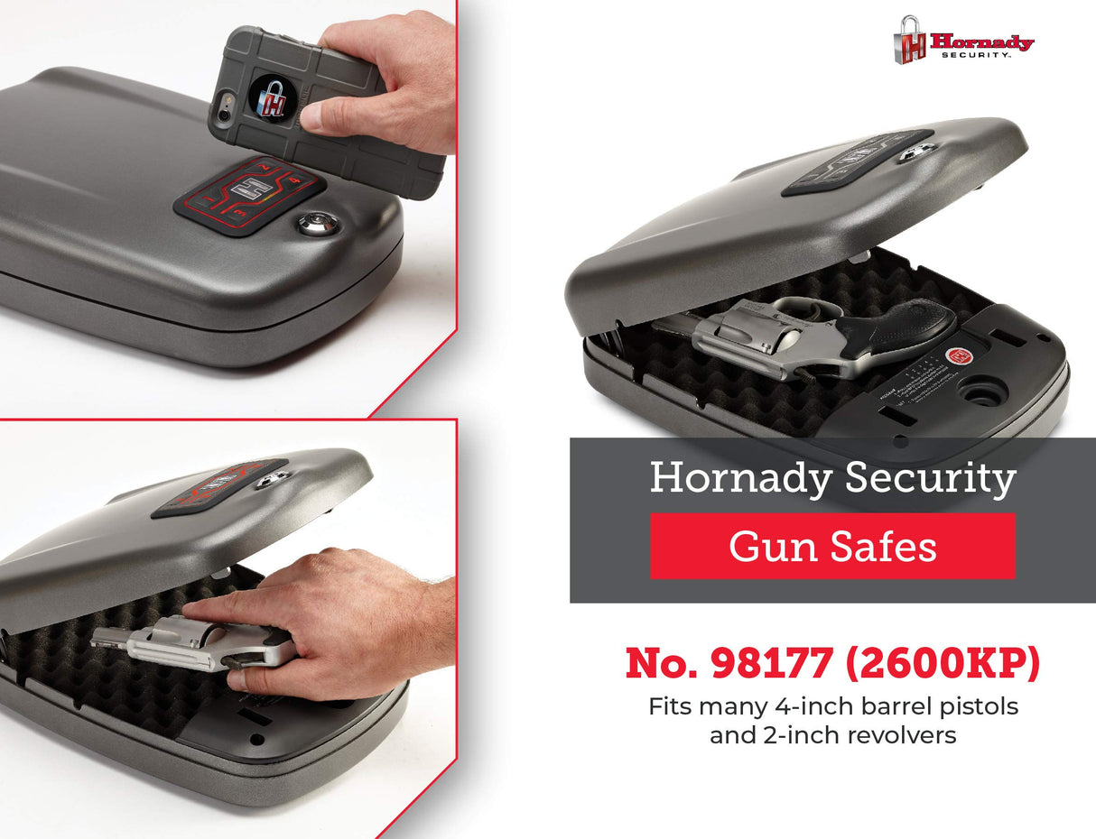 Hornady Rapid Safe 2600 KP – Portable Gun Safe for Firearms – RFiD Safe for Fast, Multiple Method Entry – Includes Rapid Safe, RFiD Wristband, Key Fob, 2 Decals, 2 Barrel Keys and Security Cable Hornady