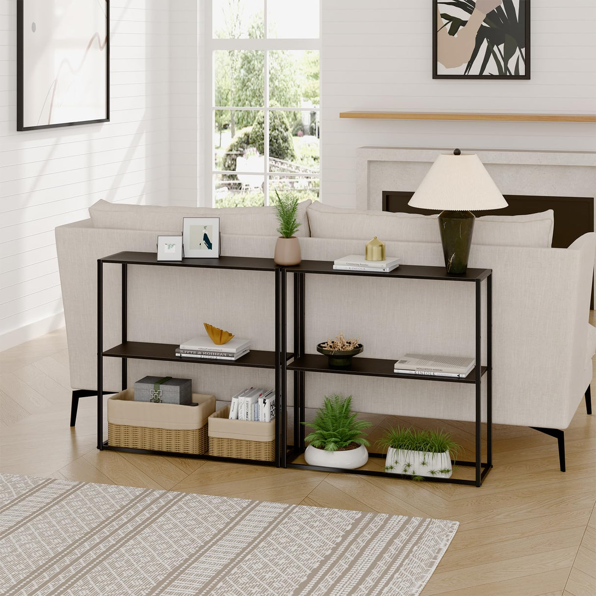 TIQLAB Small Entryway Table, 29.5" Narrow Console Table with Shelves, Sofa Table, Couch Table, Side Table, Entry Table for Hallway, Living Room, Small Space, Black TIQLAB