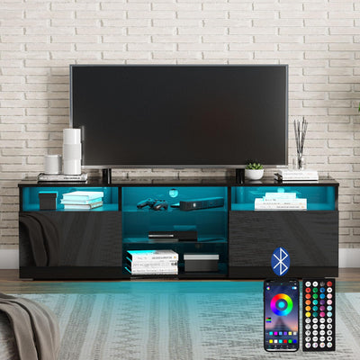 Uspeedy TV Stand,High Glossy LED TV Stand for 65 inch TV Stand,Modern TV Entertainment Center with Adjustable Storage Shelf,TV Console Table with RGB LED 20 Color Lighting(57IN Black)