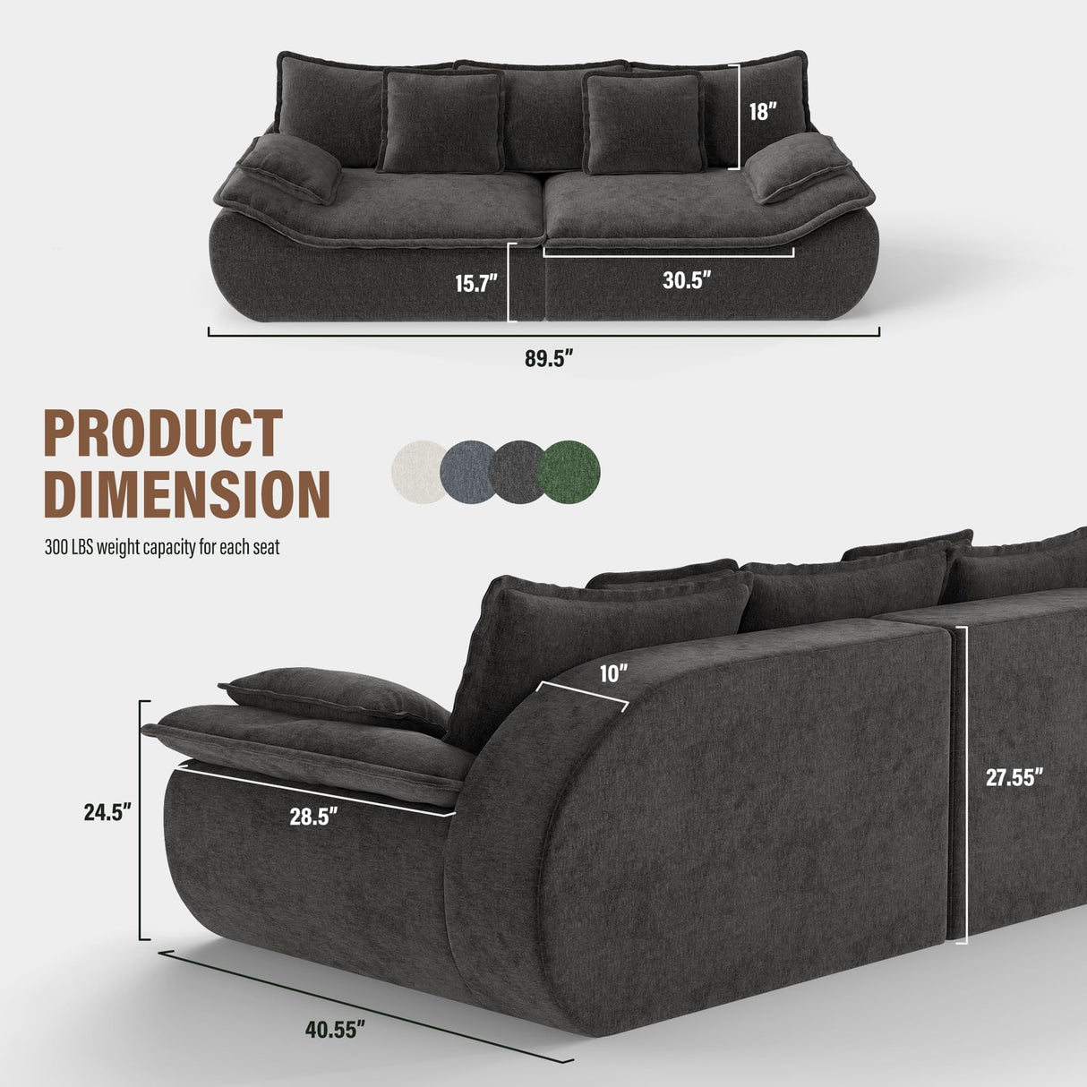 Hobestluk Sofa Couches 2-Seater Modular Sectional Sofa, 89''Comfy Loveseat with Throw, Deep Seat Small Sofa for Small Space, Memory Foam Sectional Couches for Living Room, Office, Apartment Hobestluk