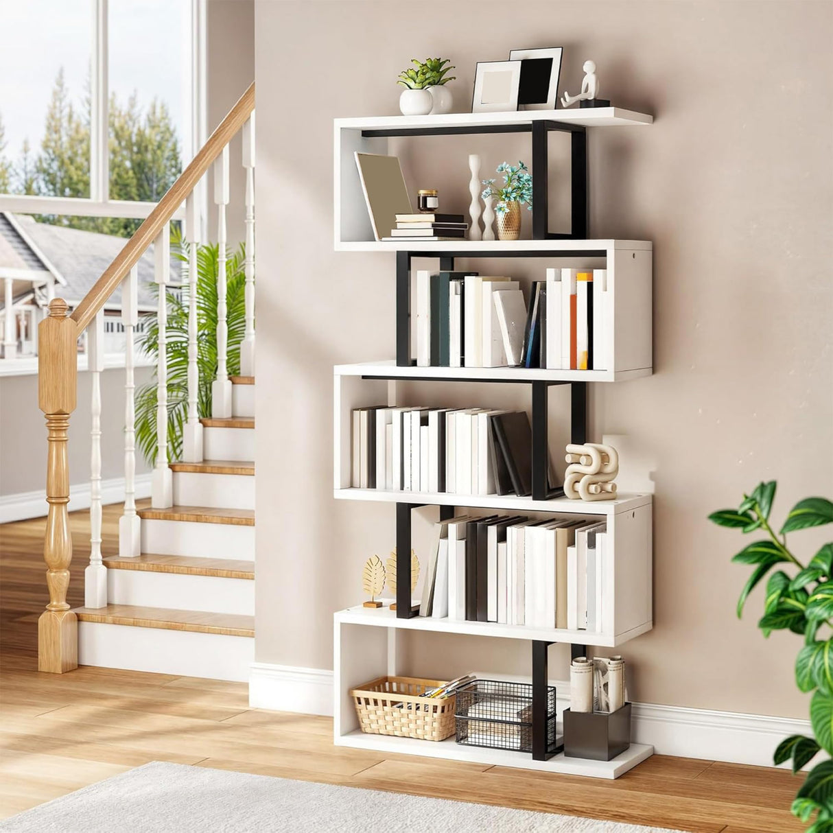 YITAHOME Tall Bookshelf Modern Book Shelf 6 Tier Bookcase, Open Display Storage Rack Shelves for Living Room/Bedroom/Home/Office/Kitchen, White YITAHOME