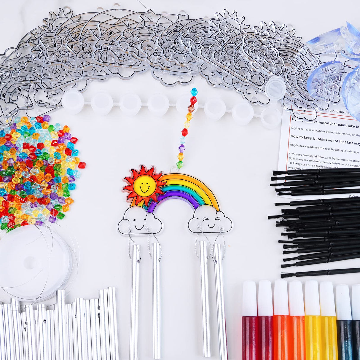 Winlyn 24 Sets Rainbow Suncatchers Ornaments Decorations DIY Window Paint Art Suncatchers Craft Kits Hanging Rainbow Sun Catchers for Kids Spring Summer Home Classroom Party Activity Art Project Winlyn