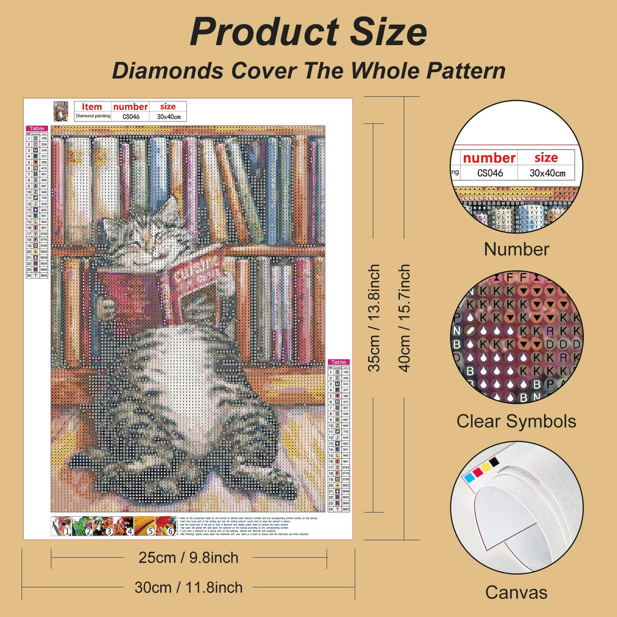 Acudotr Diamond Painting Kits for Adults, 5D DIY Diamond Art Kits for Beginners, Full Drill Diamond Painting Kits for Home Wall Decor, Reading Cat, 12x16 Inch Acudotr