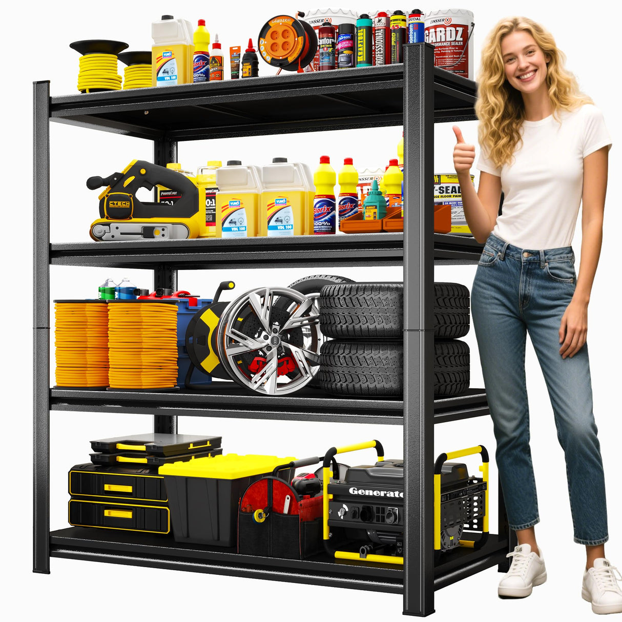 Leariso 4-Tier Heavy Duty Metal Garage Shelving Units, Adjustable & Detachable Storage Shelves, Industrial Steel Rack Shelf for Garage Storage, Tools, & Equipment (Black-63.00H*39.37W, 15.75D-4Tier) Leariso