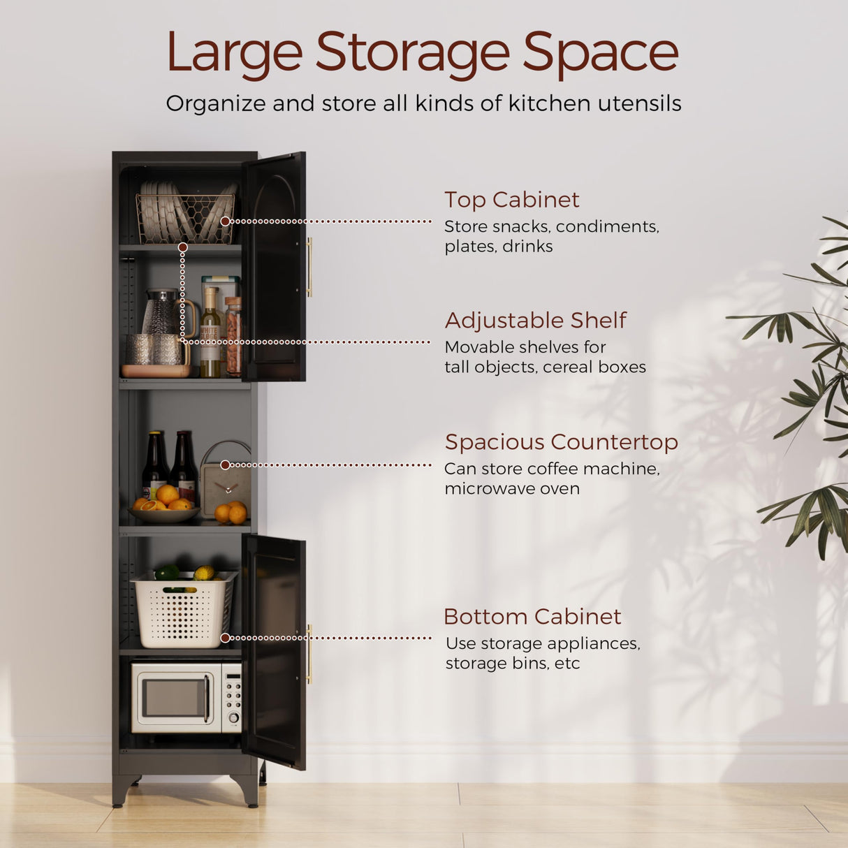 Kubohogar 75" Tall Bathroom Storage Cabinet, Metal Bathroom Floor Cabinet with Doors, Open Space, Adjustable Shelves,Freestanding Narrow Cabinets for Kitchen, Living Room, Laundry, Black Kubohogar