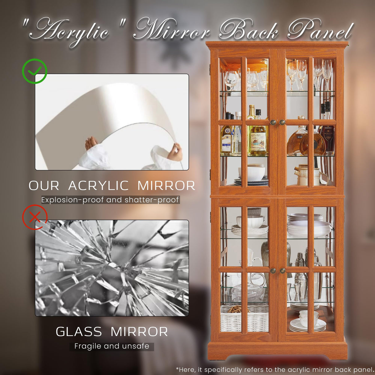 Eyisean Lighted Display Curio Cabinet 69" H China Cabinet with 4 Glass Doors, 6 Shelves, Freestanding Glass Display Cage Wine Cabinet Storage Rack for Bar and Liquor Storage (Dark Oak) Eyisean