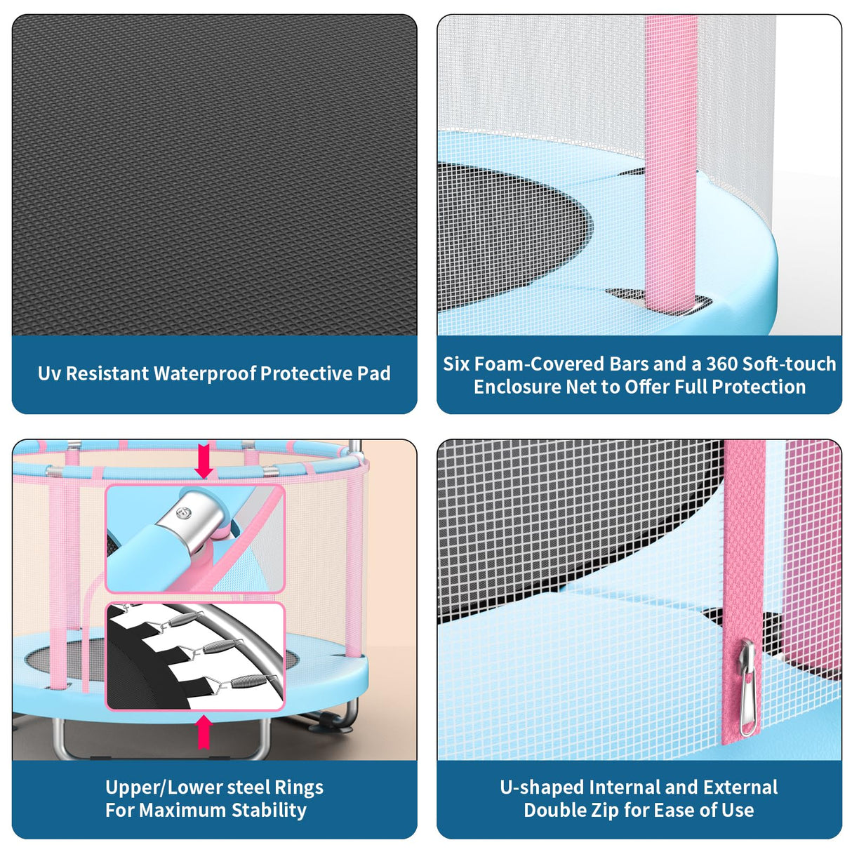 FitinOne 55" Toddler Mini Trampoline for Kids, Indoor Outdoor Toys with Swing, 440lbs Baby Kids Trampoline, Gymnastics Bar, Birthday Gifts for Boy Girl Age 1-8 FitinOne