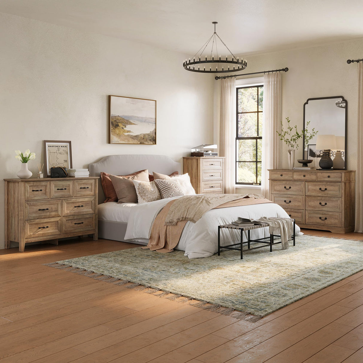 LINSY HOME Dresser for Bedroom, Long Dresser with 7 Drawers, Wood Chest of Drawers with Metal Handles, Ideal for Living Room, Entryway and Hallway LINSY HOME