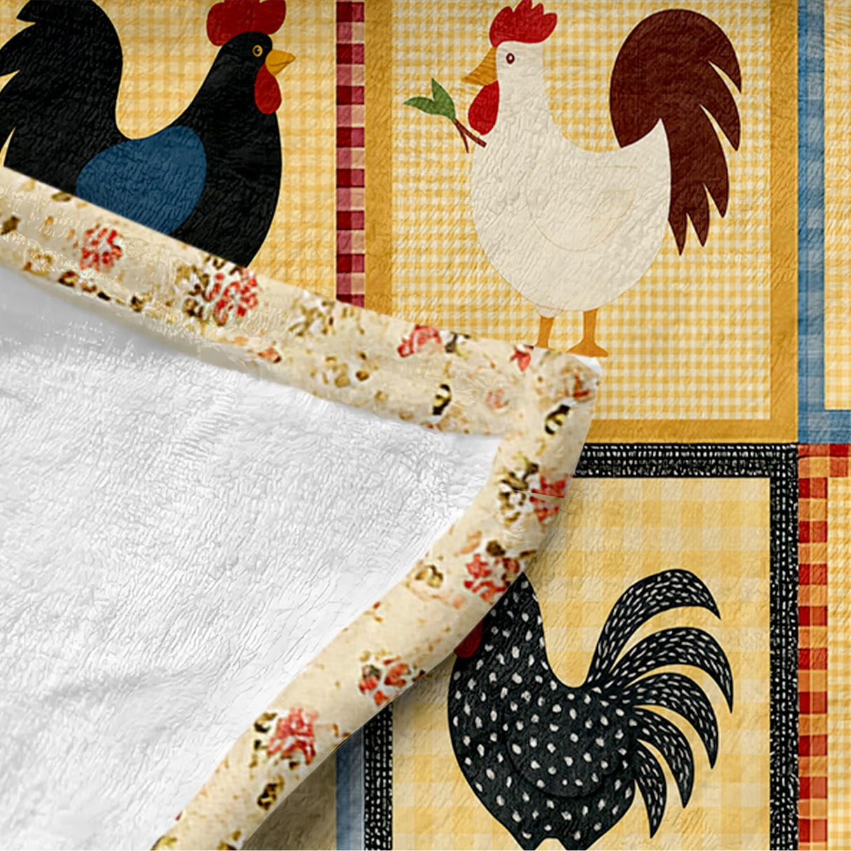 Rustic Country Chicken Throw Blanket β Farmhouse Rooster Hen Patchwork Design Quilt Blanket for Couch, Bed, Sofa β Soft Lightweight Fleece Throw for Farmers, Chicken Lovers (51.1 * 59inch) YunTu