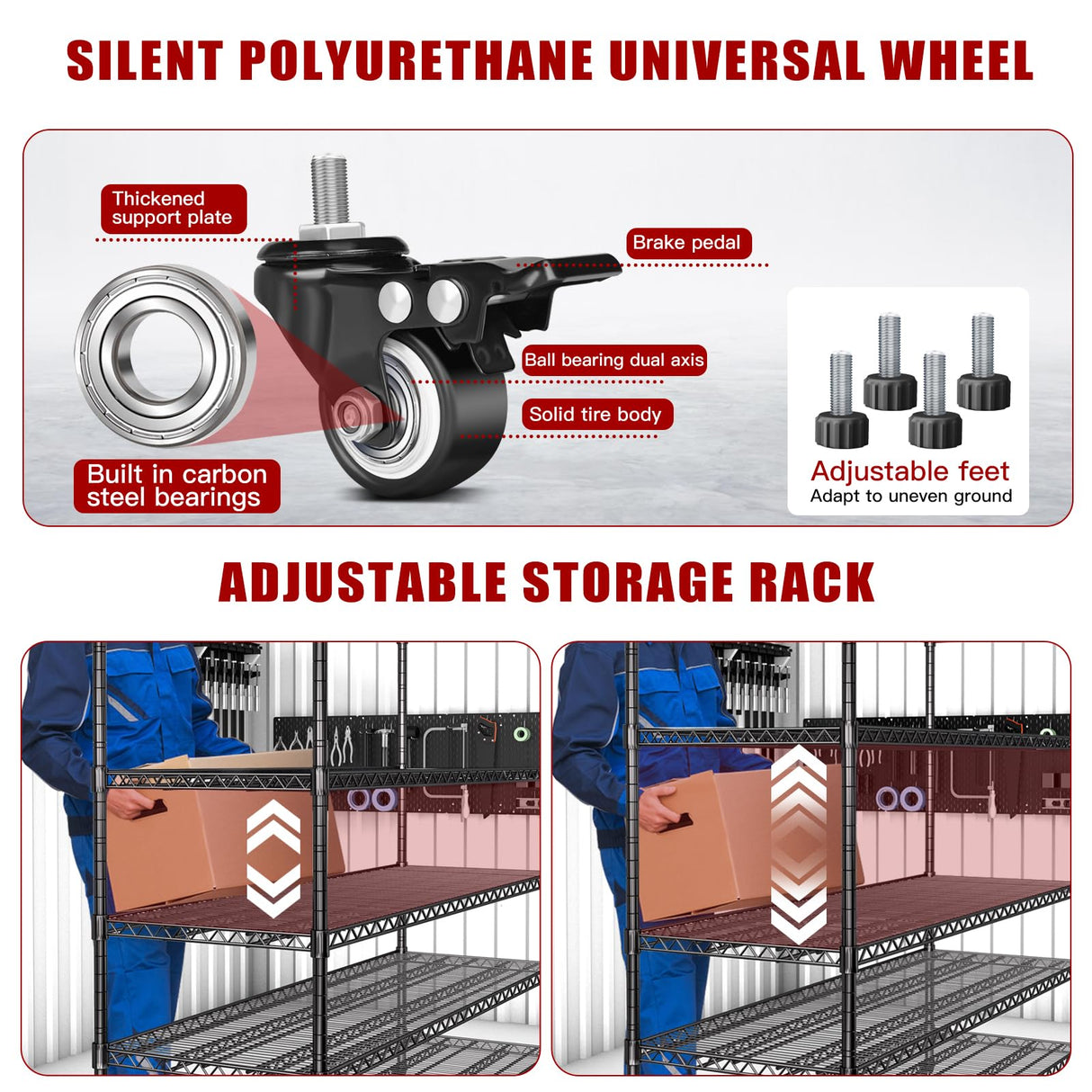 AIRAJ 60” W Storage Shelves Heavy Duty | 5 Tier Wire Shelving | 3500 LBS Metal Shelving | Garage Shelving Units and Storage | Rolling Wire Rack with Wheels | Adjustable Layer Height | 60”W×24”D×72” H AIRAJ